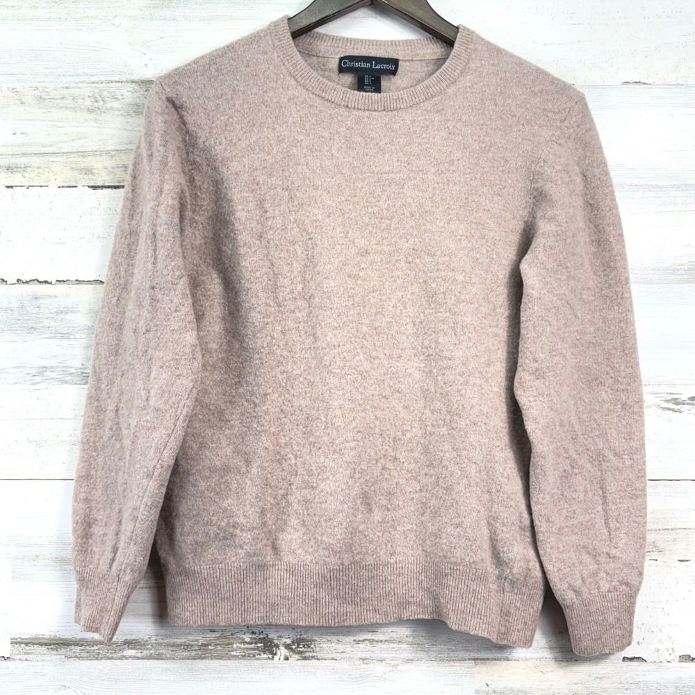 Christian Lacroix Sweater Womens L Taupe Merino Cashmere Crewneck Old Money Chic